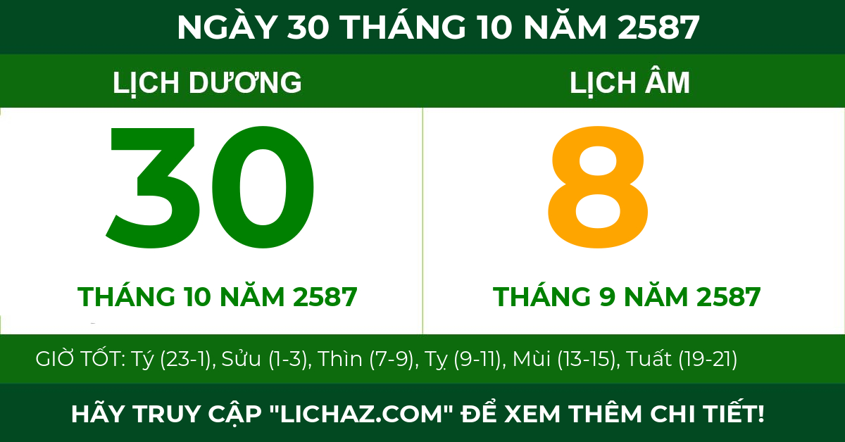 lịch âm ngày 30 tháng 10 năm 2587