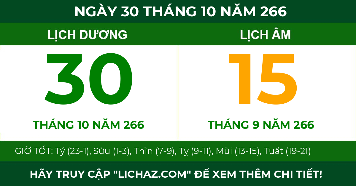 lịch âm ngày 30 tháng 10 năm 266