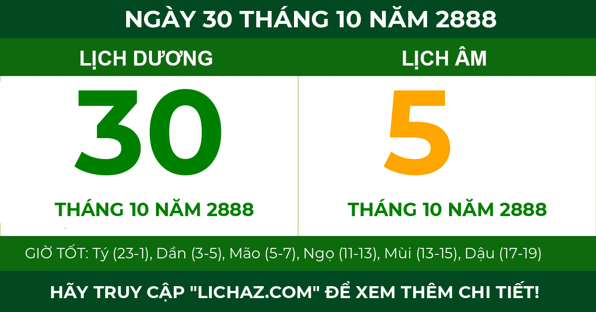 lịch âm ngày 30 tháng 10 năm 2888