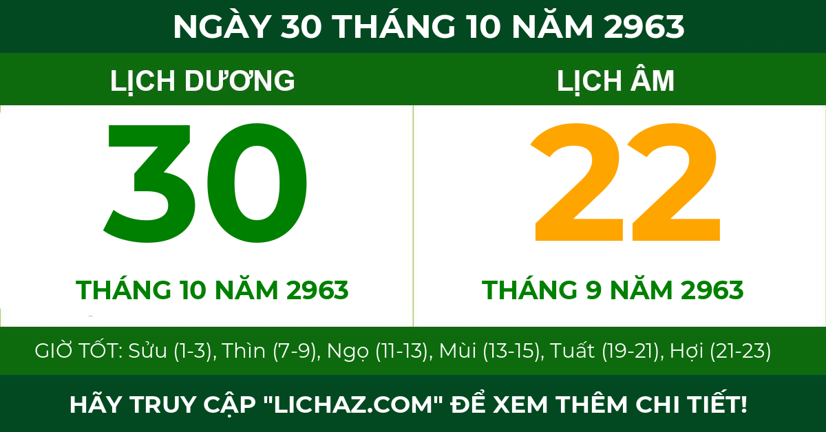 lịch âm ngày 30 tháng 10 năm 2963