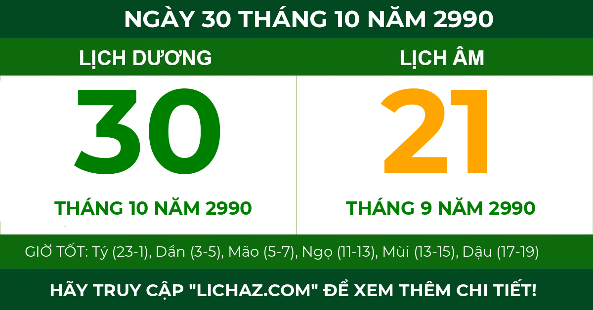 lịch âm ngày 30 tháng 10 năm 2990