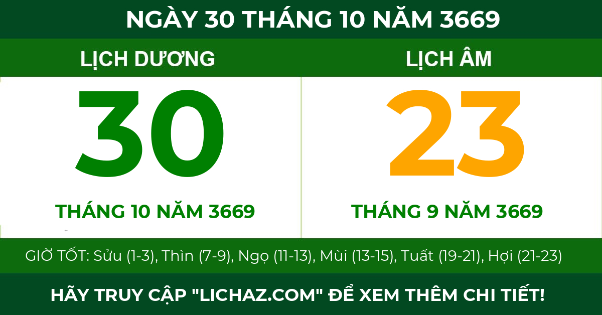 lịch âm ngày 30 tháng 10 năm 3669