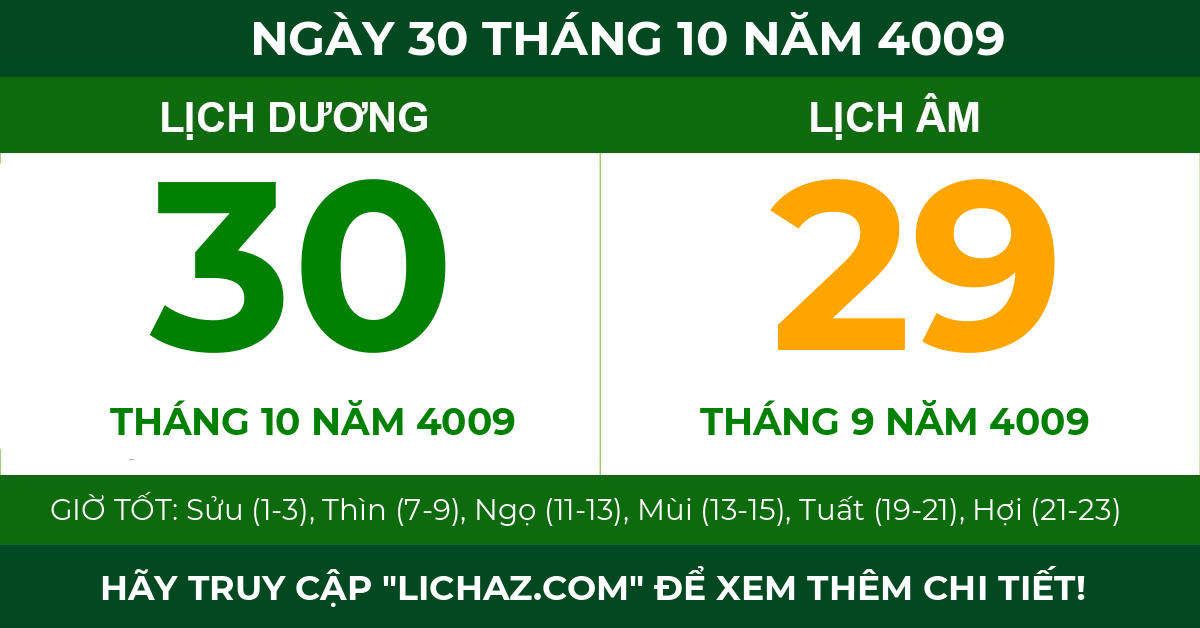 lịch âm ngày 30 tháng 10 năm 4009