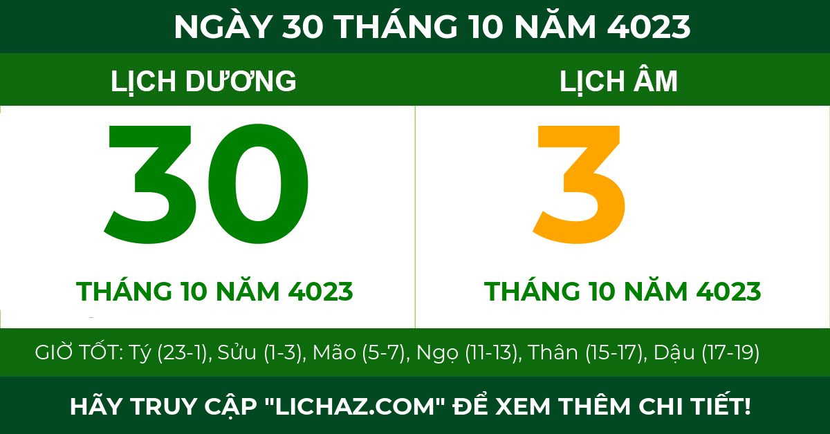lịch âm ngày 30 tháng 10 năm 4023