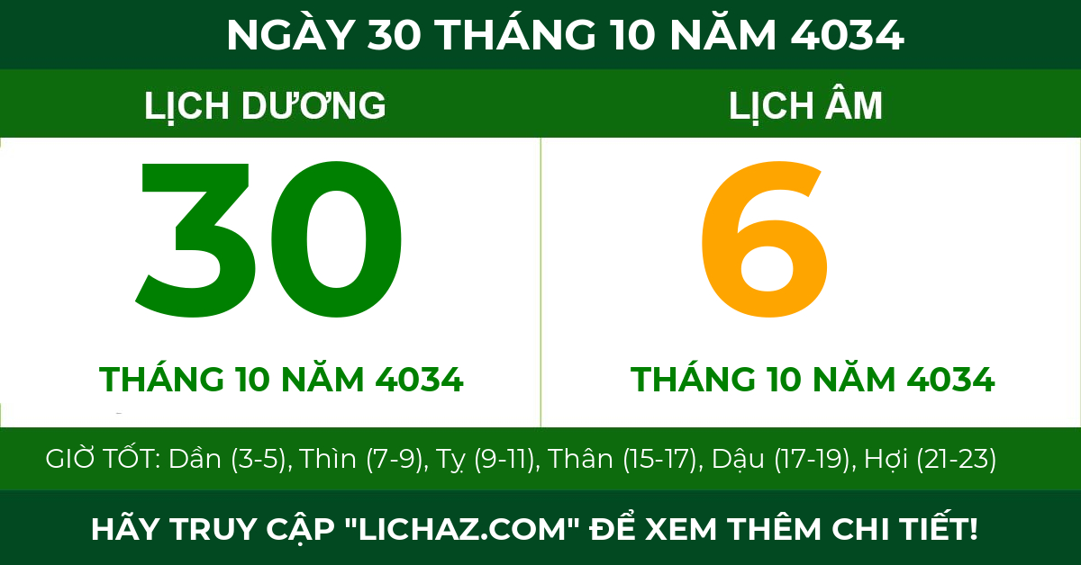 lịch âm ngày 30 tháng 10 năm 4034
