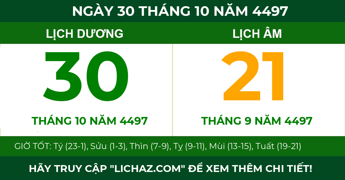 lịch âm ngày 30 tháng 10 năm 4497