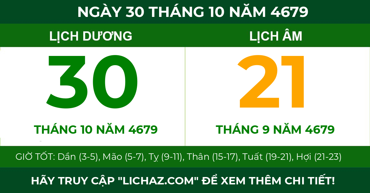 lịch âm ngày 30 tháng 10 năm 4679
