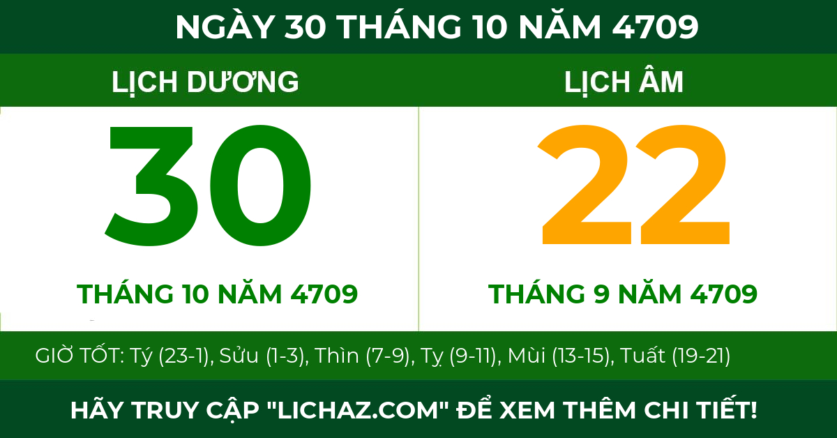 lịch âm ngày 30 tháng 10 năm 4709
