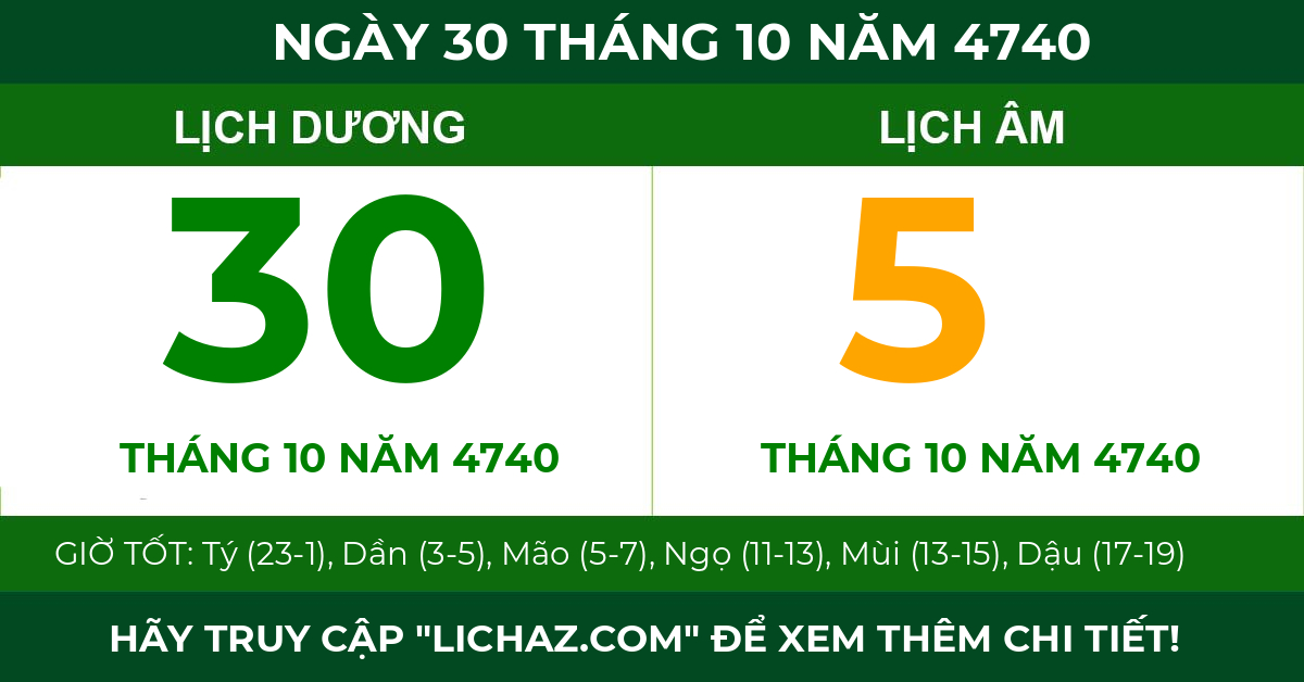 lịch âm ngày 30 tháng 10 năm 4740