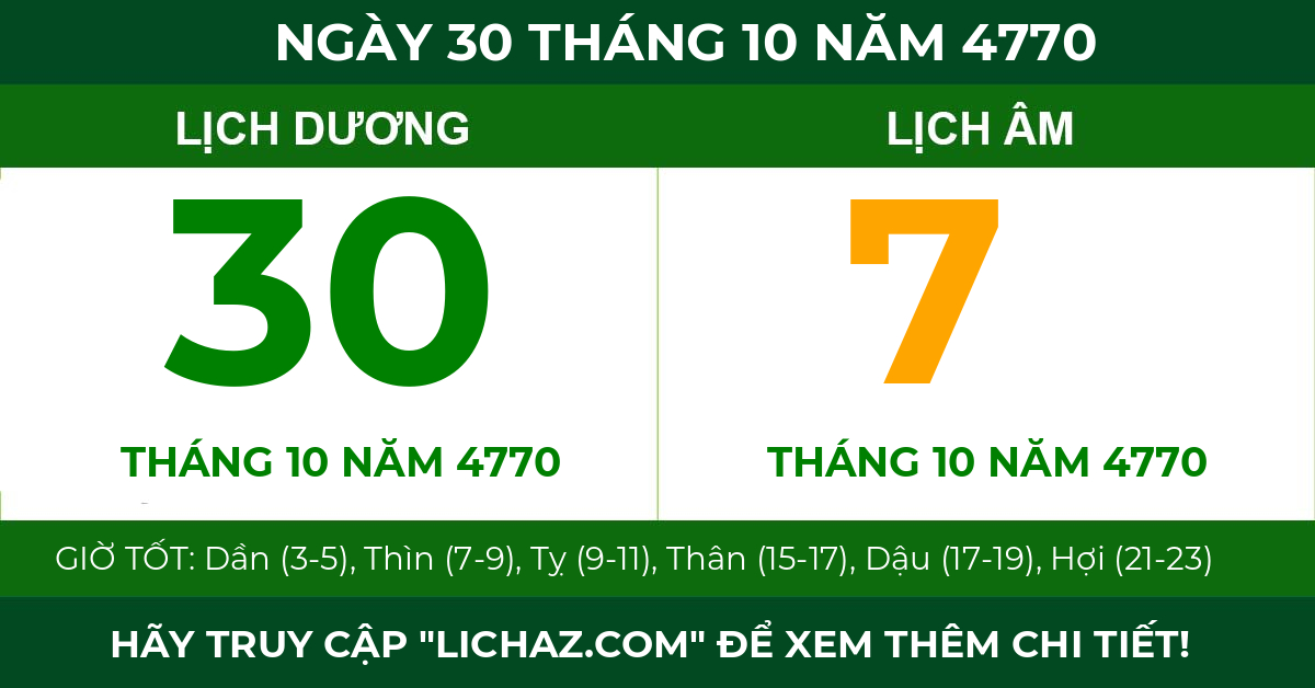 lịch âm ngày 30 tháng 10 năm 4770