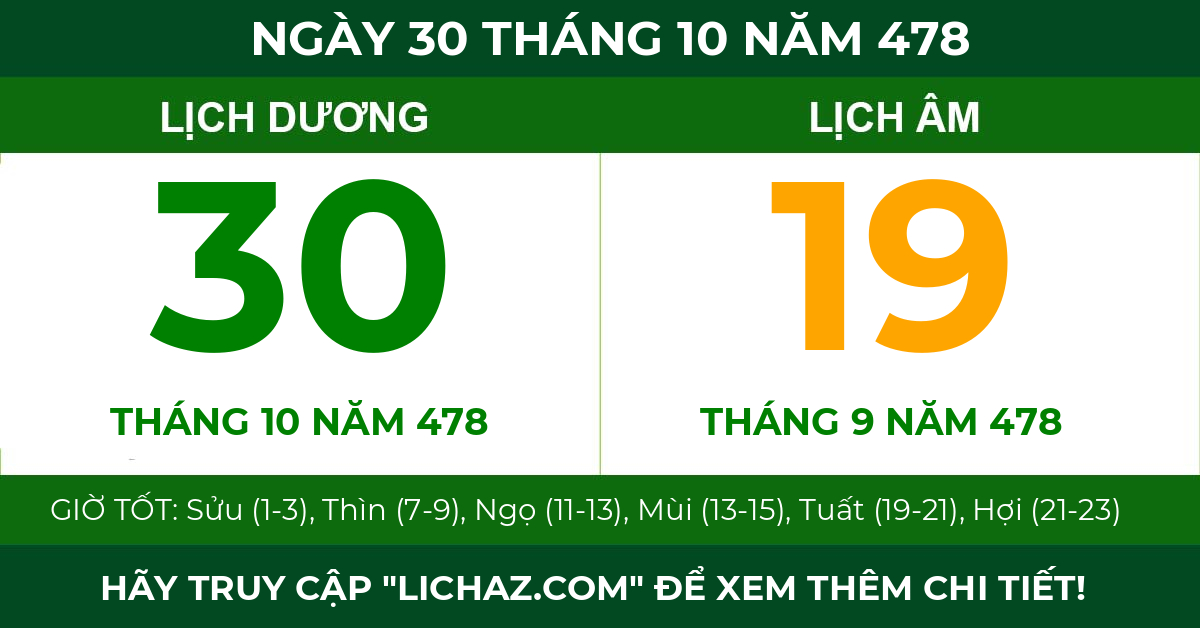 lịch âm ngày 30 tháng 10 năm 478