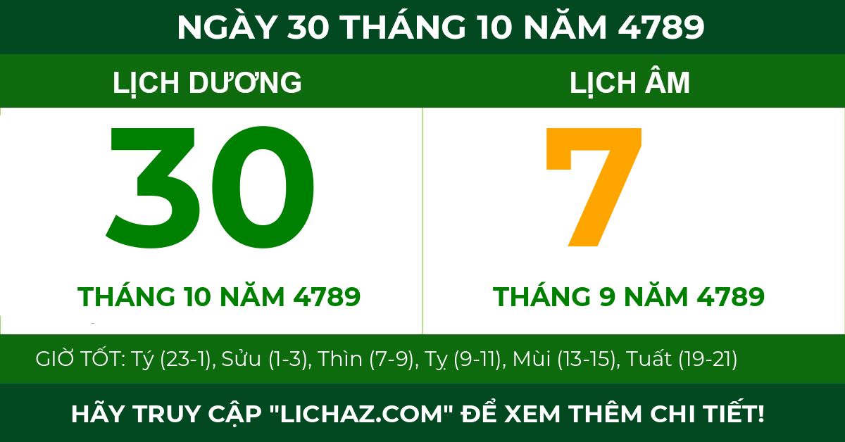 lịch âm ngày 30 tháng 10 năm 4789