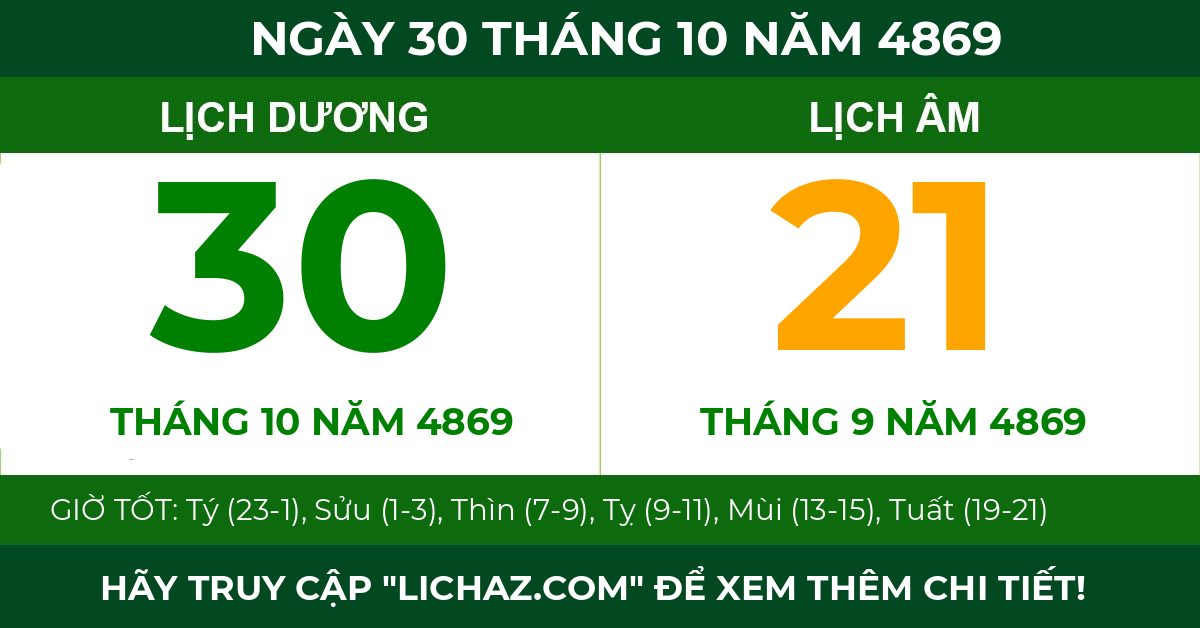 lịch âm ngày 30 tháng 10 năm 4869