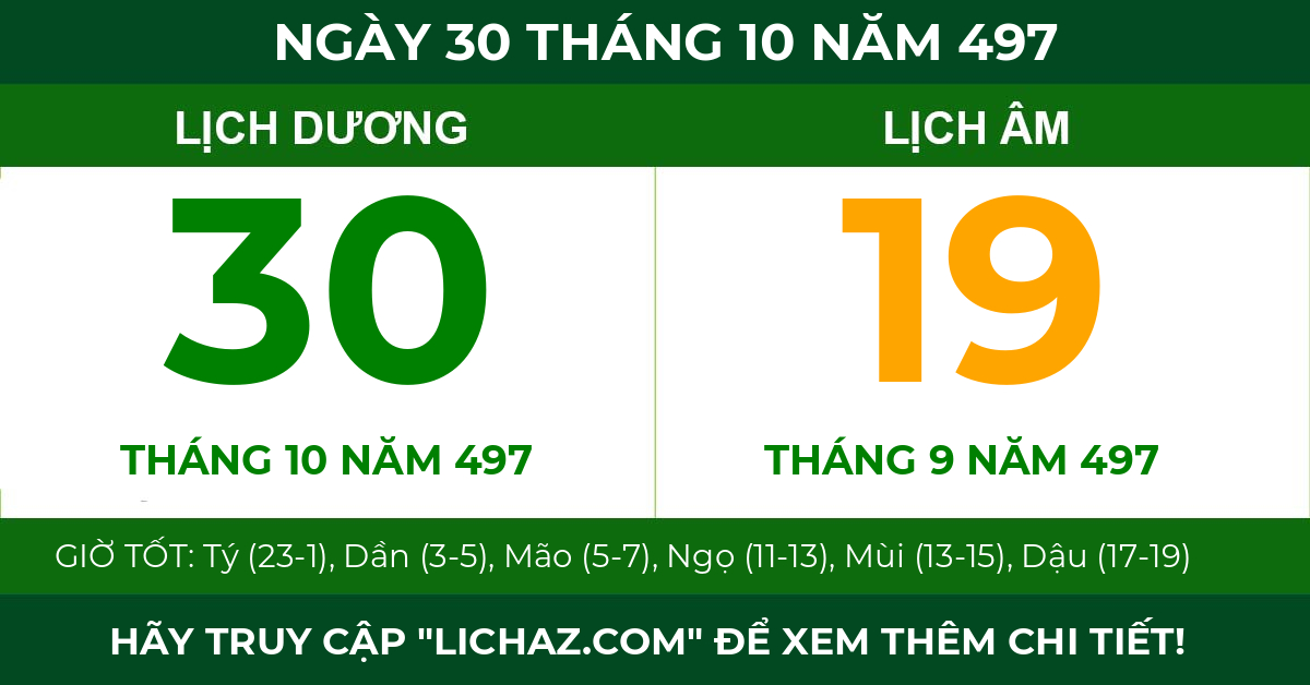 lịch âm ngày 30 tháng 10 năm 497