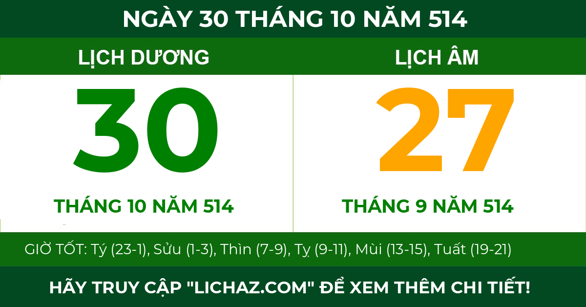 lịch âm ngày 30 tháng 10 năm 514
