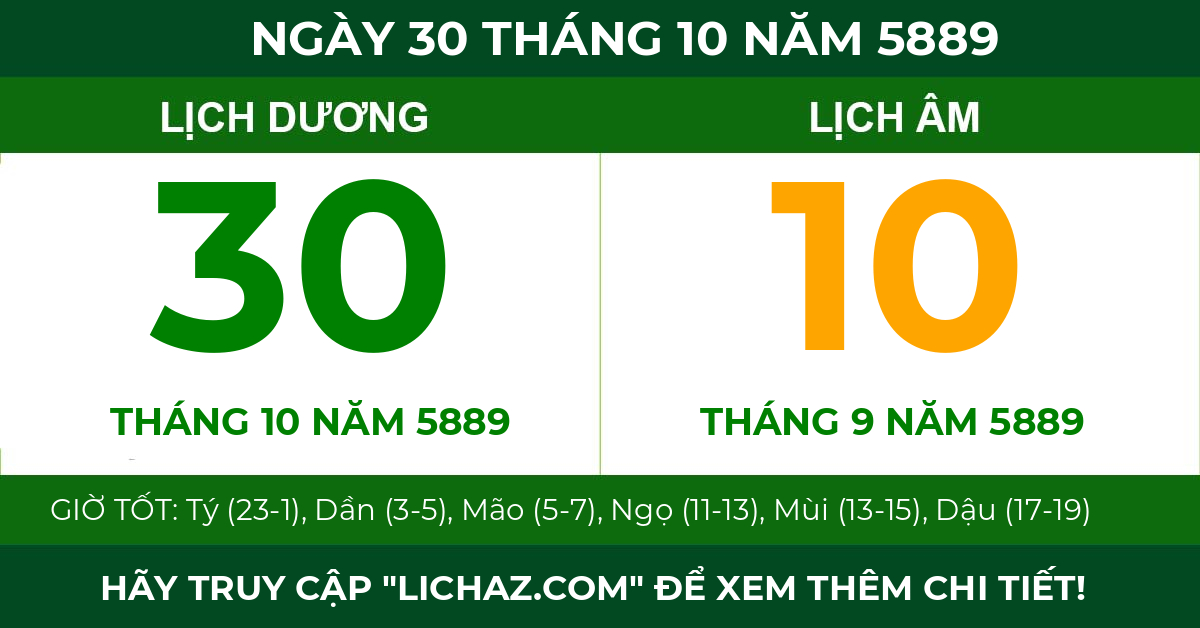 lịch âm ngày 30 tháng 10 năm 5889