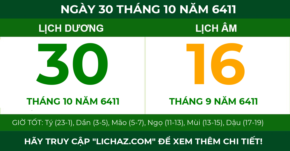 lịch âm ngày 30 tháng 10 năm 6411