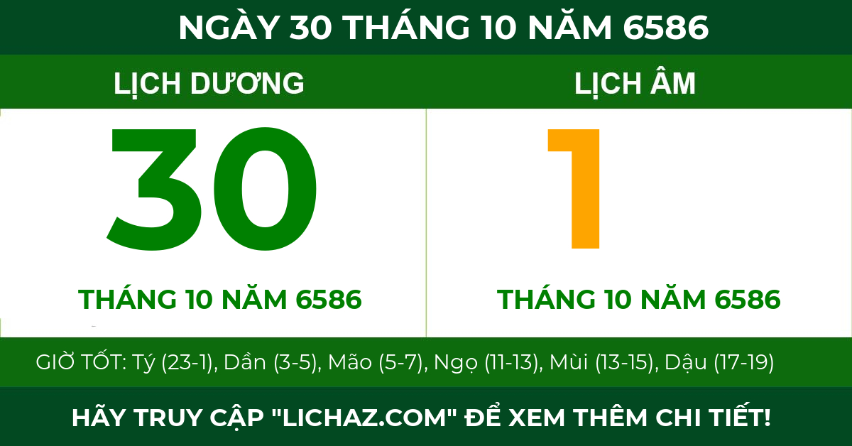 lịch âm ngày 30 tháng 10 năm 6586