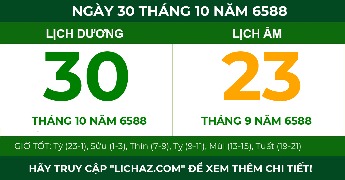lịch âm ngày 30 tháng 10 năm 6588