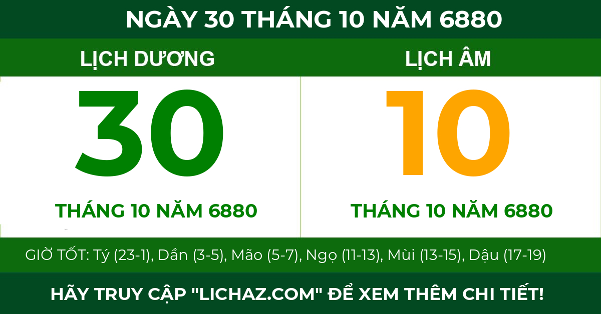 lịch âm ngày 30 tháng 10 năm 6880