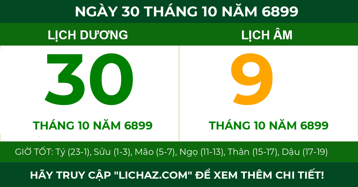 lịch âm ngày 30 tháng 10 năm 6899