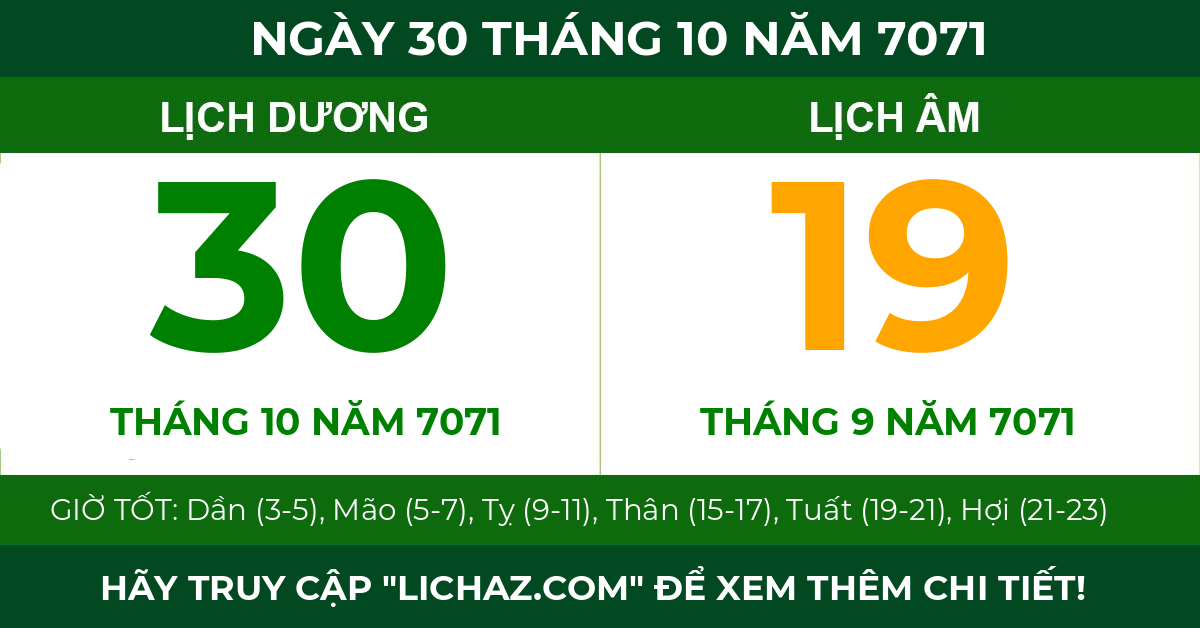lịch âm ngày 30 tháng 10 năm 7071