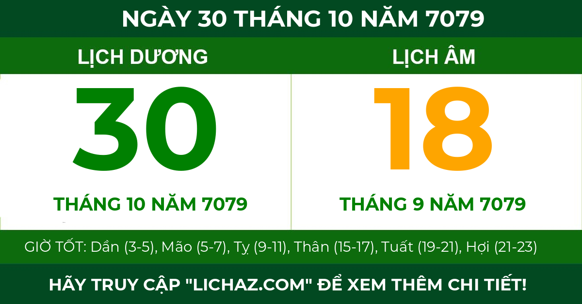 lịch âm ngày 30 tháng 10 năm 7079