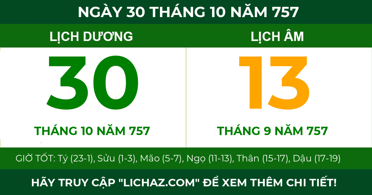 lịch âm ngày 30 tháng 10 năm 757