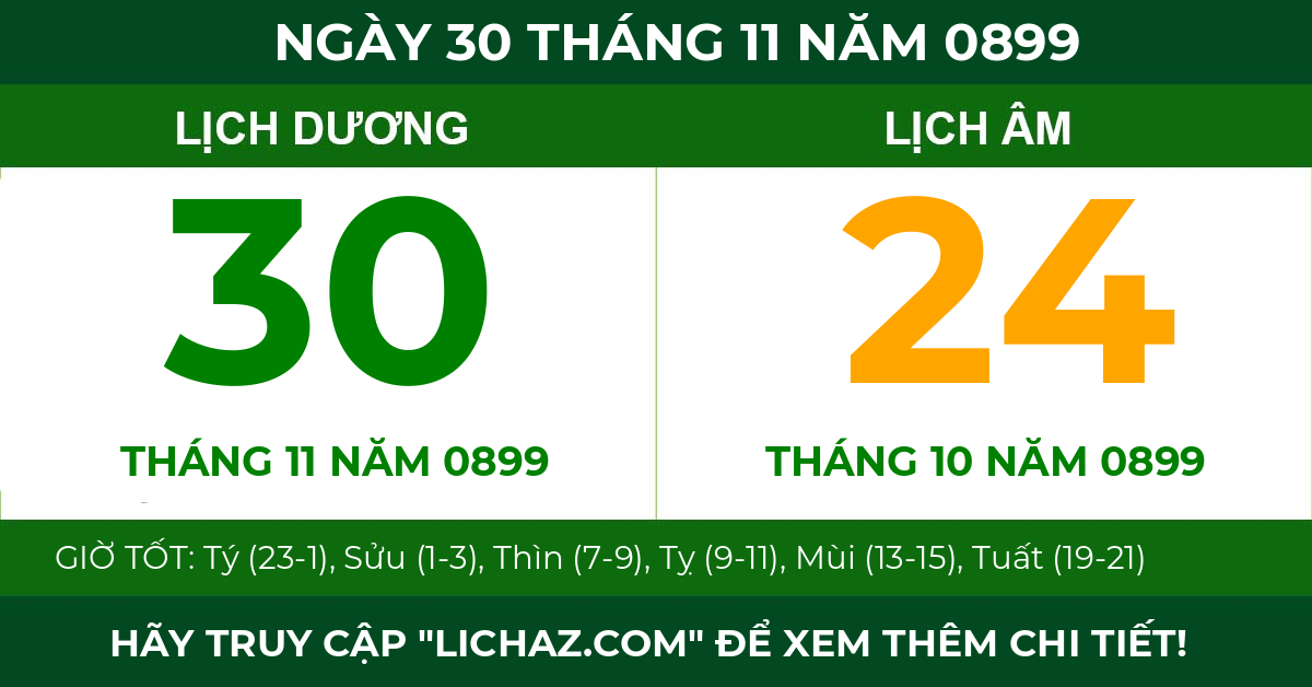 lịch âm ngày 30 tháng 11 năm 0899