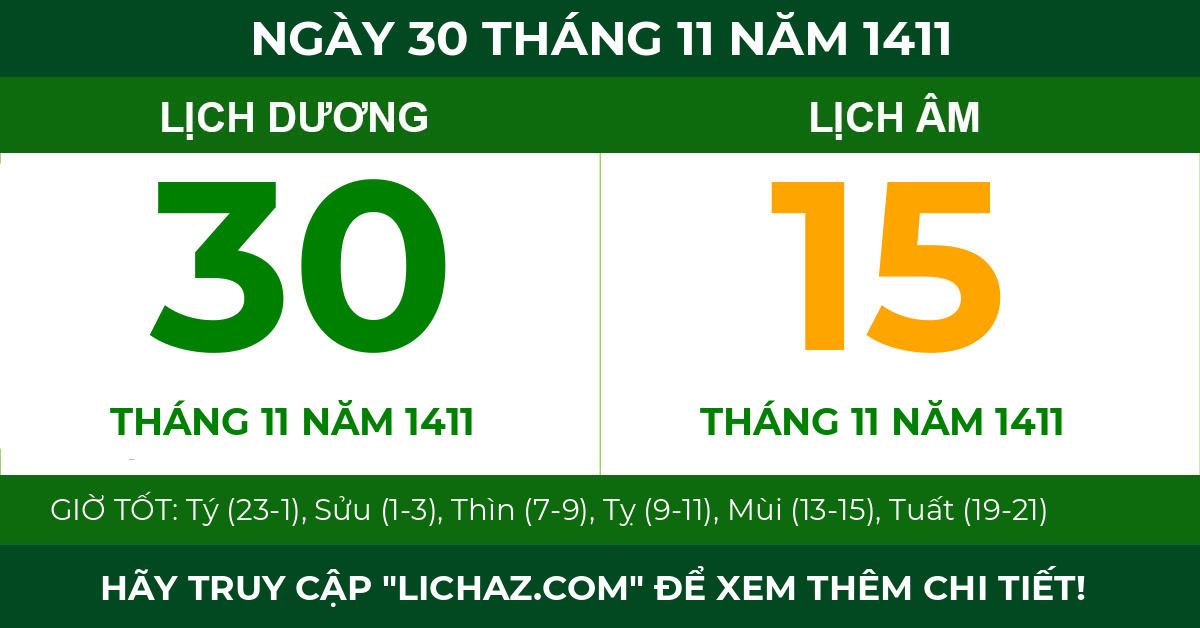 lịch âm ngày 30 tháng 11 năm 1411