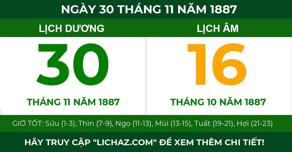 lịch âm ngày 30 tháng 11 năm 1887