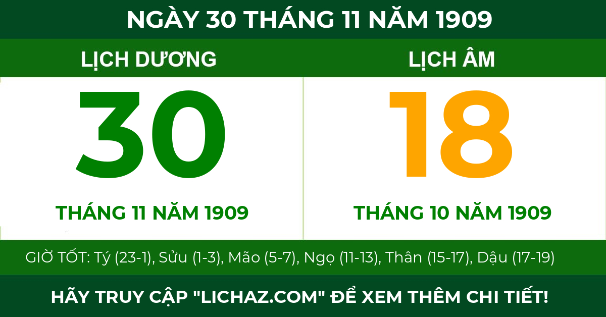 lịch âm ngày 30 tháng 11 năm 1909