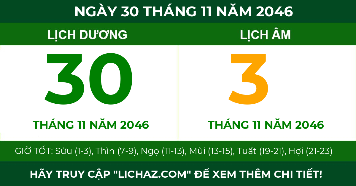 lịch âm ngày 30 tháng 11 năm 2046