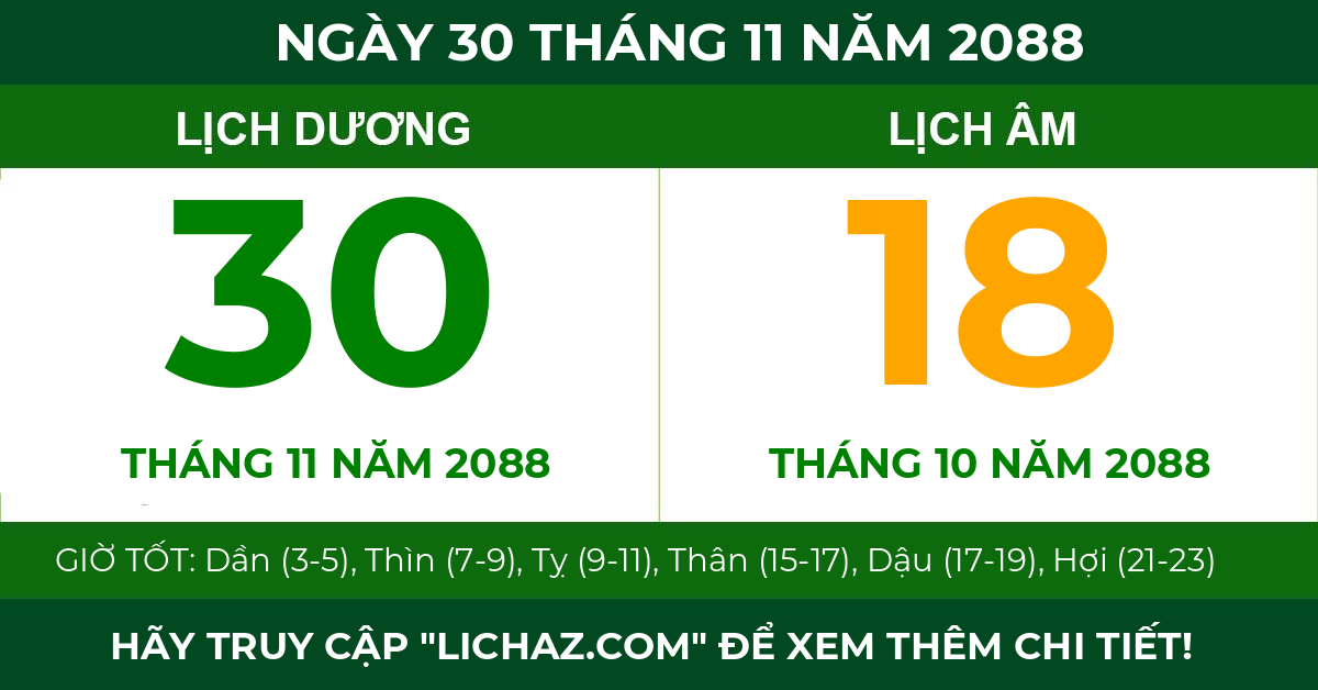 lịch âm ngày 30 tháng 11 năm 2088