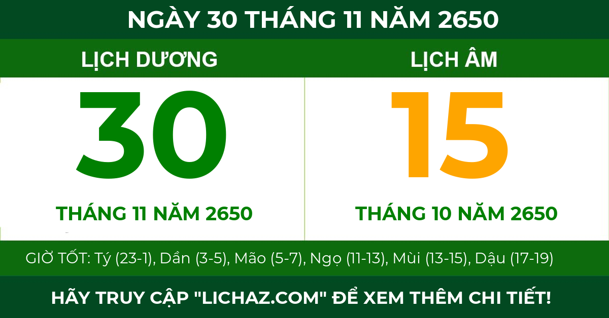 lịch âm ngày 30 tháng 11 năm 2650