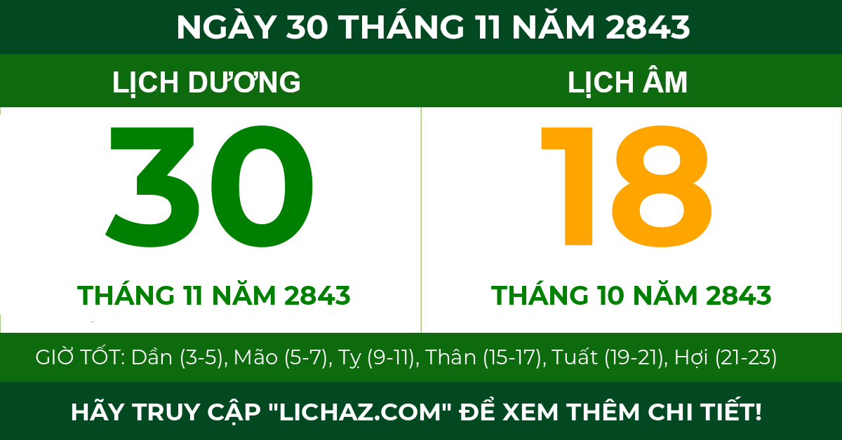 lịch âm ngày 30 tháng 11 năm 2843