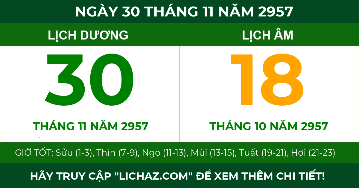 lịch âm ngày 30 tháng 11 năm 2957