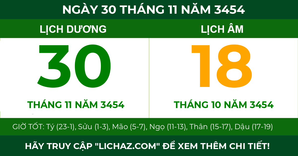lịch âm ngày 30 tháng 11 năm 3454