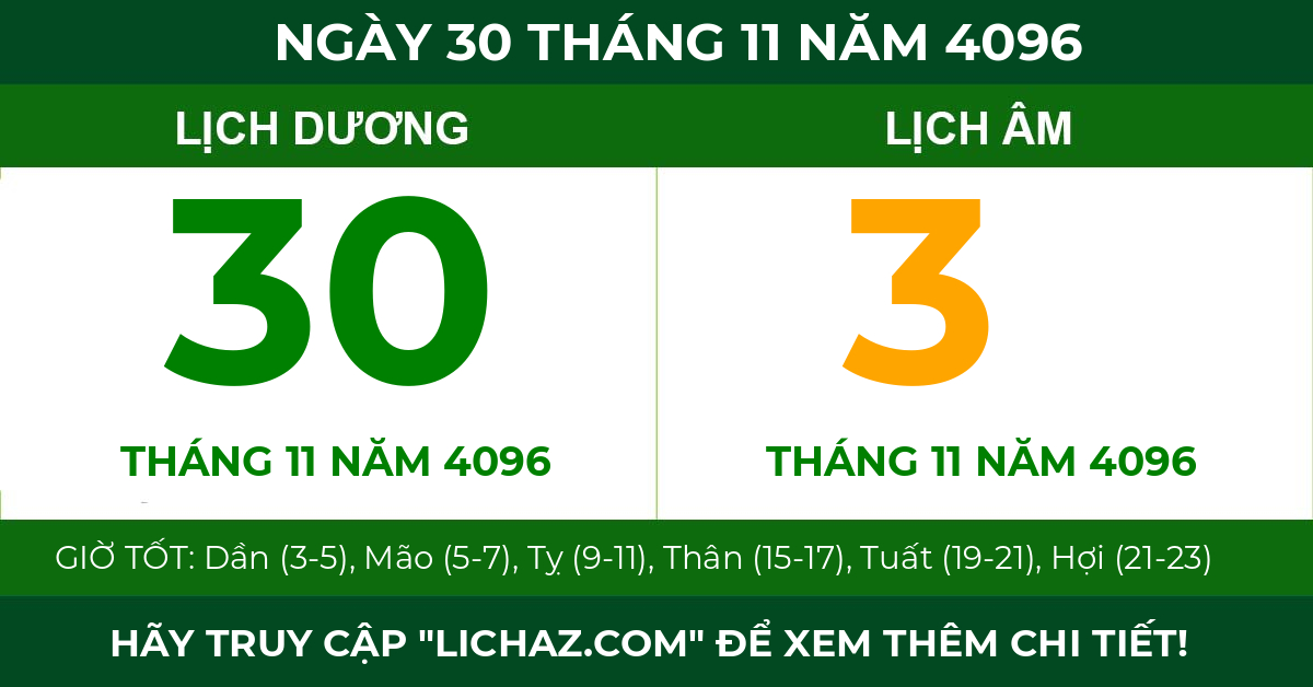 lịch âm ngày 30 tháng 11 năm 4096