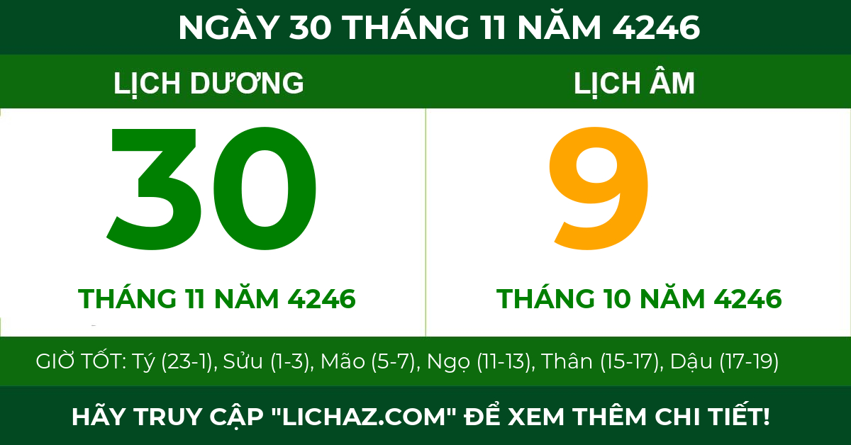 lịch âm ngày 30 tháng 11 năm 4246
