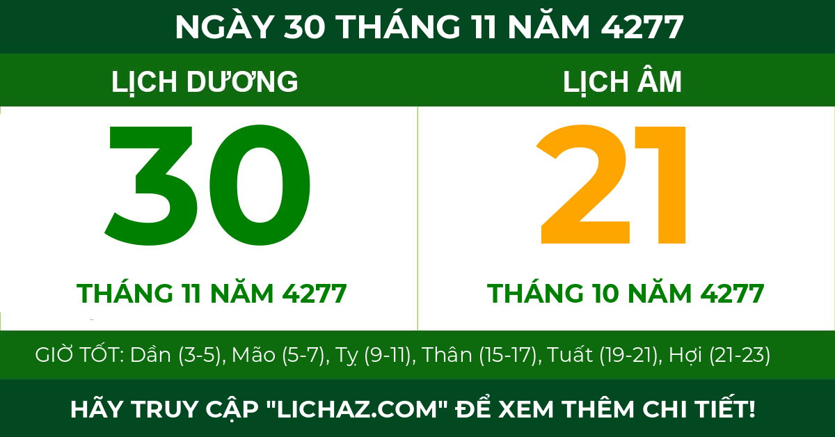 lịch âm ngày 30 tháng 11 năm 4277