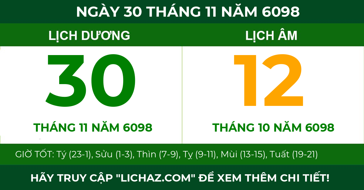 lịch âm ngày 30 tháng 11 năm 6098