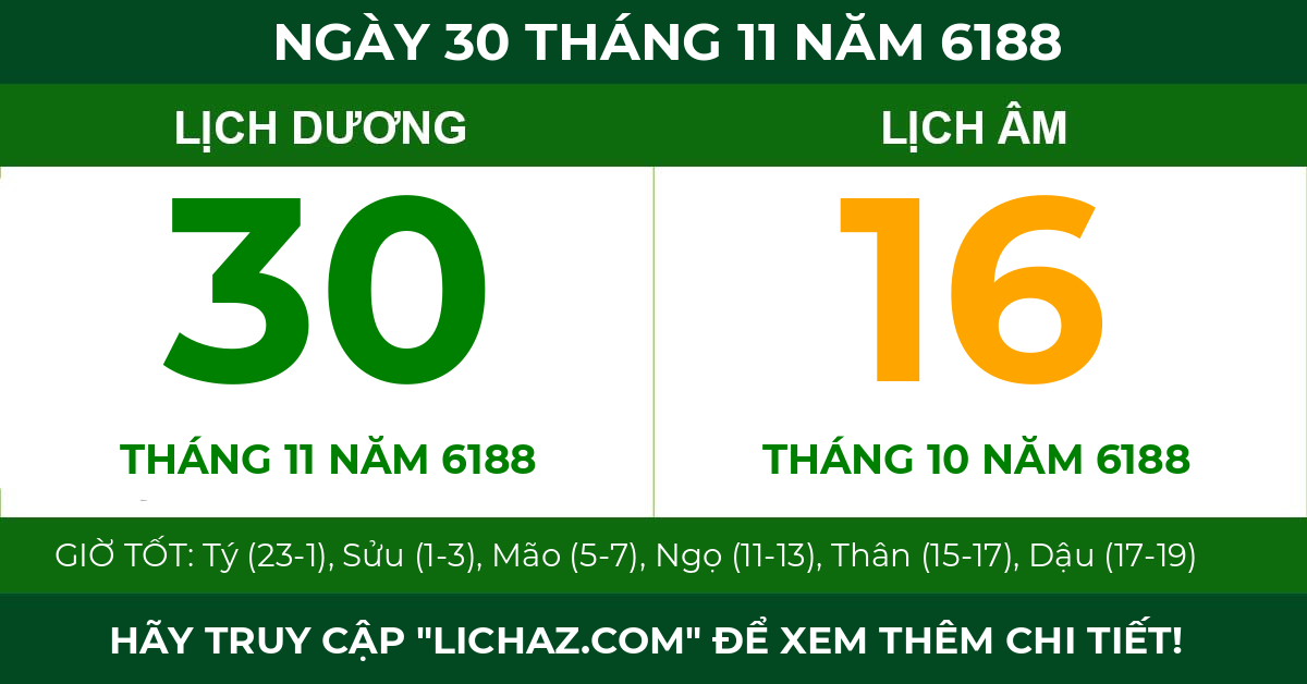 lịch âm ngày 30 tháng 11 năm 6188