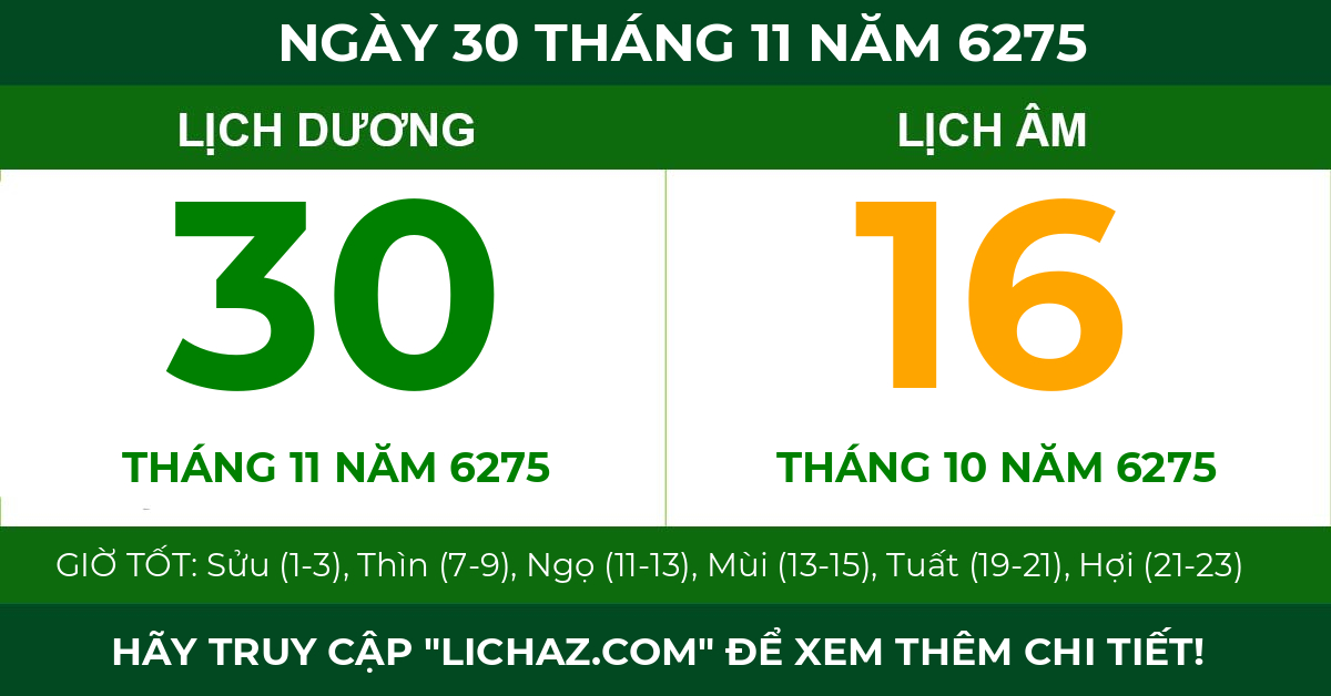 lịch âm ngày 30 tháng 11 năm 6275