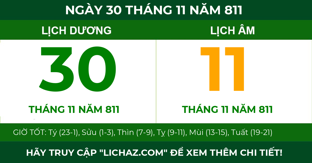 lịch âm ngày 30 tháng 11 năm 811