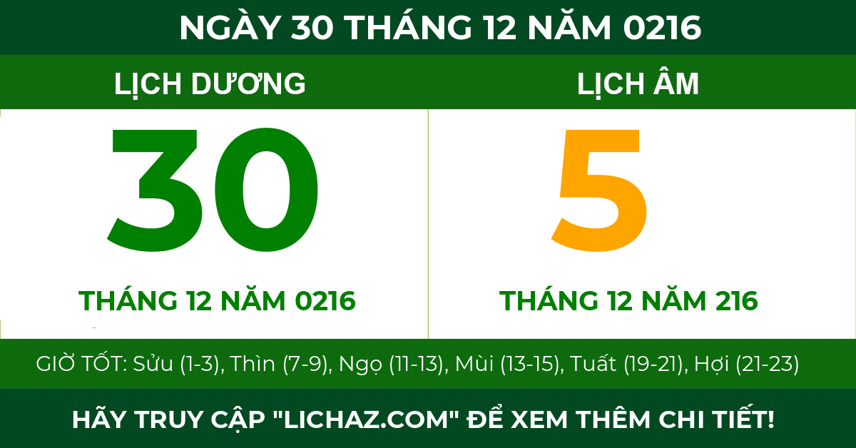 lịch âm ngày 30 tháng 12 năm 0216