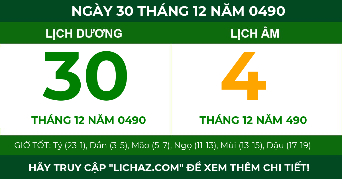 lịch âm ngày 30 tháng 12 năm 0490