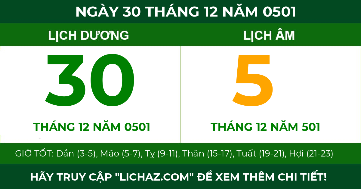 lịch âm ngày 30 tháng 12 năm 0501