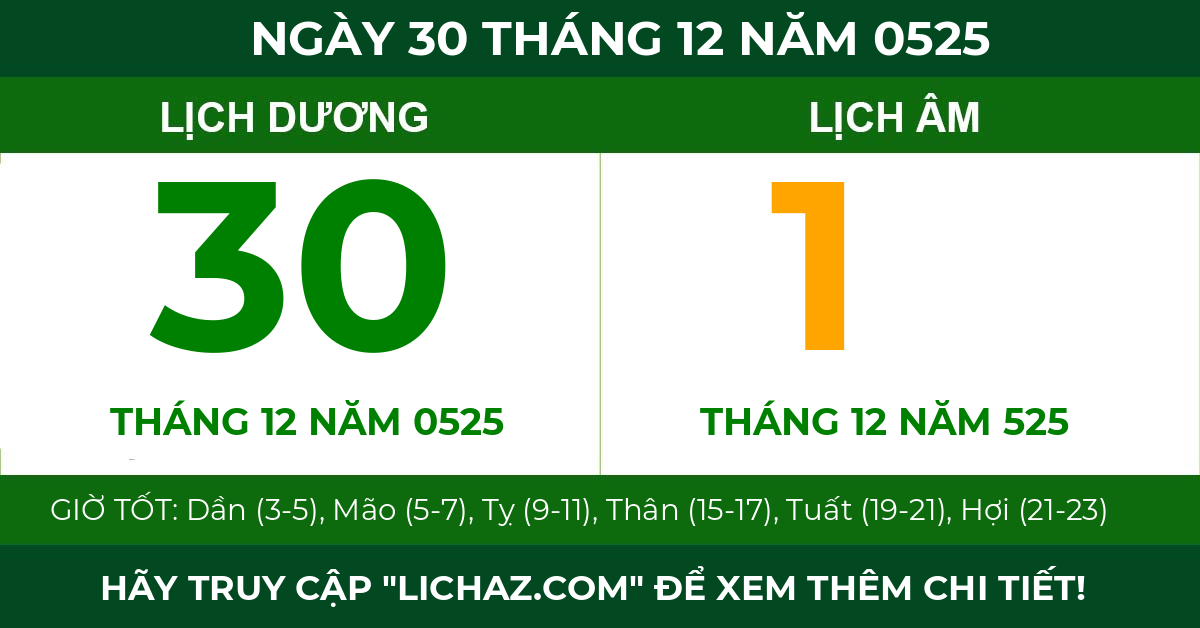 lịch âm ngày 30 tháng 12 năm 0525