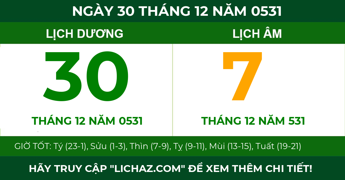 lịch âm ngày 30 tháng 12 năm 0531